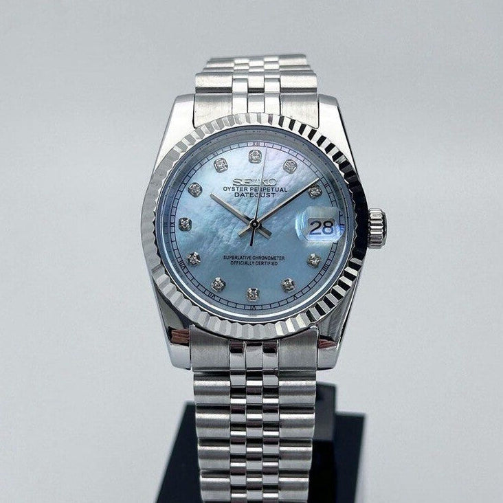 Ladies Seikjust Blue Mother Of Pearl Diamond